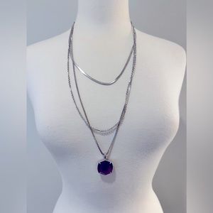 Kendra Scott Long Davis Triple Chain Necklace in Silver and Amethyst Purple